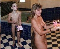 Naturisten feiern Geburtstagsfotos